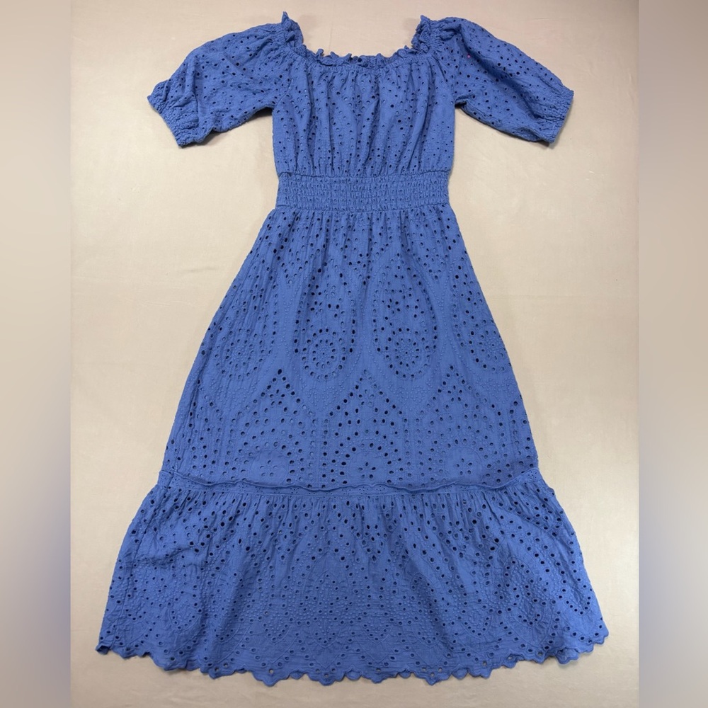 Betsey Johnson Women's Blue Midi Eyelet Short Sleeve Dress Size Small - Picture 8 of 8